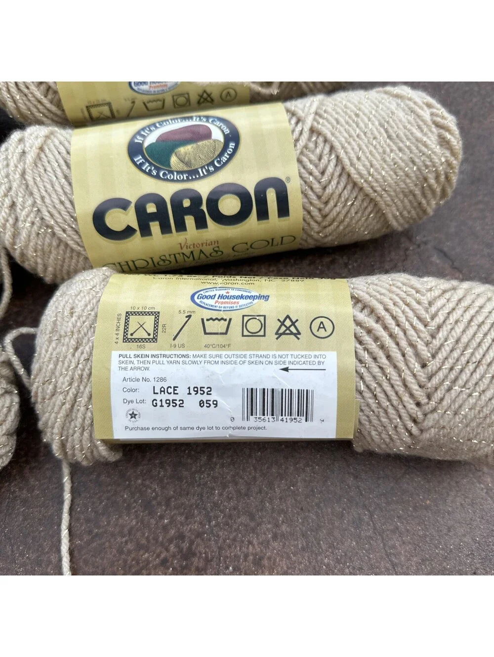 Six Skeins Caron Victorian Christmas Gold Yarn Lace Lot